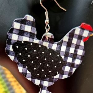 NWT Black and White Hen Earrings Farm Fun Chicken Jewelry